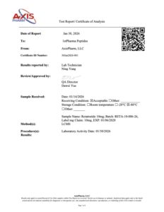 Certificate of analysis for Retatrutide 10mg, page 1