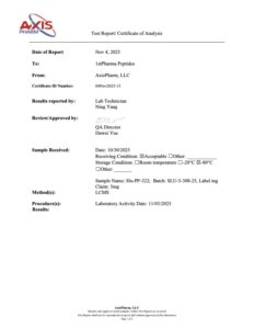 Certificate of analysis for SLU-PP-332 5mg, page 1