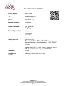 Certificate of analysis for CJC-1295 with DAC 5mg, page 1