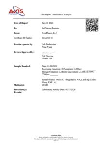 Certificate of analysis for MOTS-c 10mg, page 1
