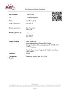 Certificate of analysis for Semax 10mg, page 1